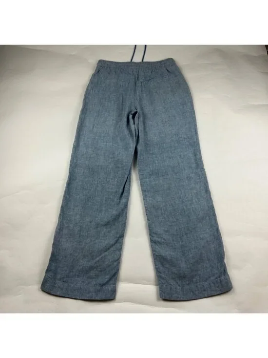 Athleta Light Blue Chambray Cabo Linen Wide Leg Pull On Pant 4 - Picture 6 of 8